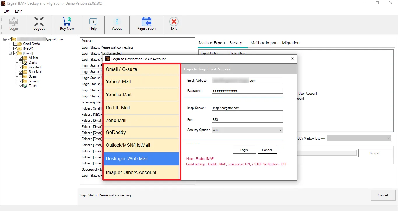 IMAP Mailbox to Google Workspace Migration using Regain Software